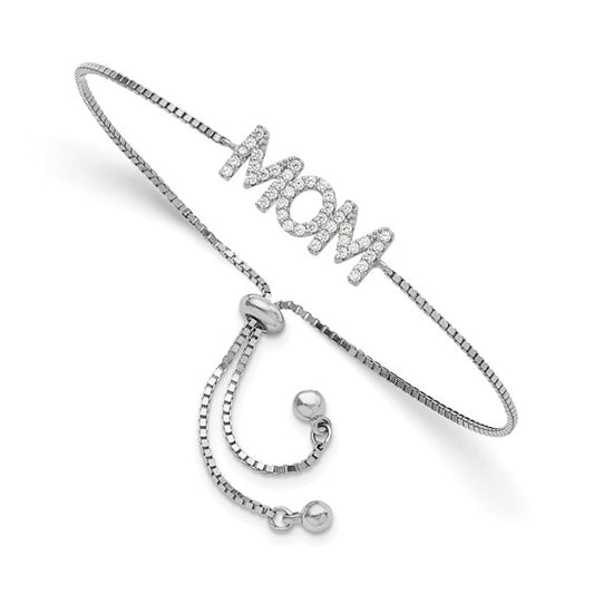Sterling Silver Pavé CZ MOM Adjustable Bracelet