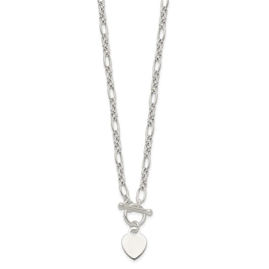 Sterling Silver Heart Charm Fancy Link Necklace