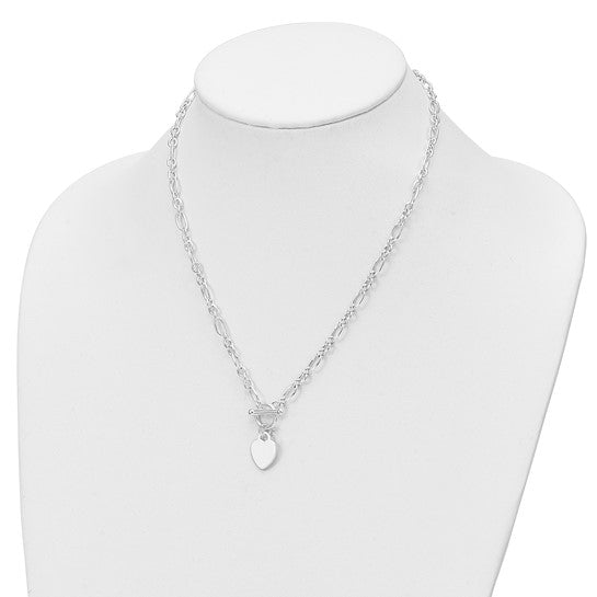 Sterling Silver Heart Charm Fancy Link Necklace