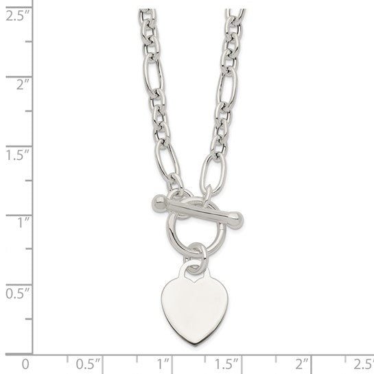 Sterling Silver Heart Charm Fancy Link Necklace