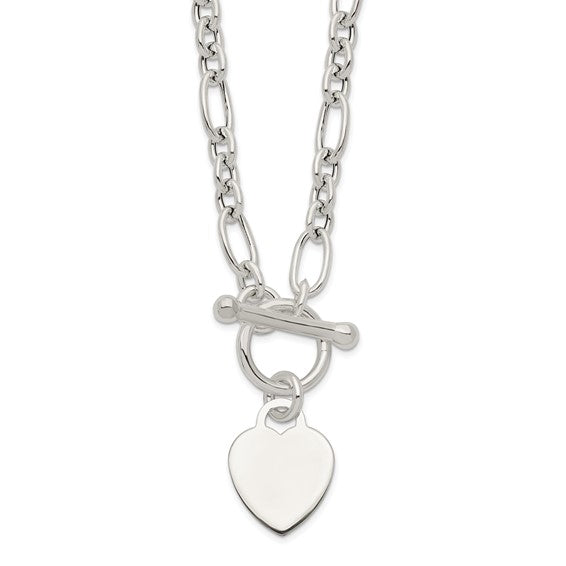 Sterling Silver Heart Charm Fancy Link Necklace