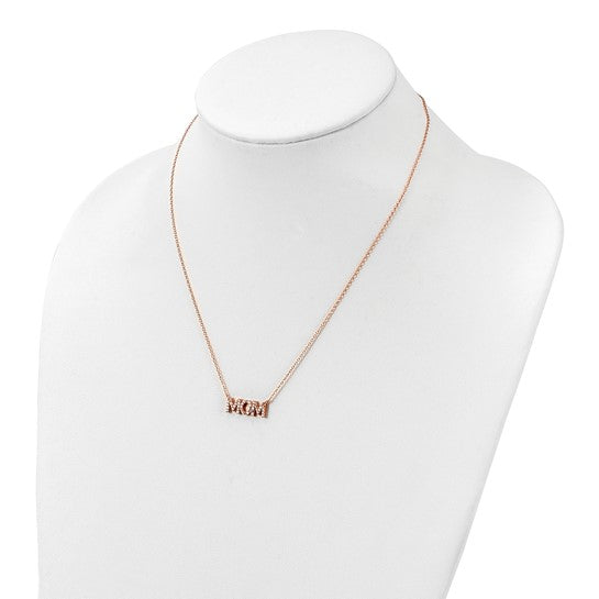 Rose-Tone CZ MOM Necklace in Sterling Silver – 18"