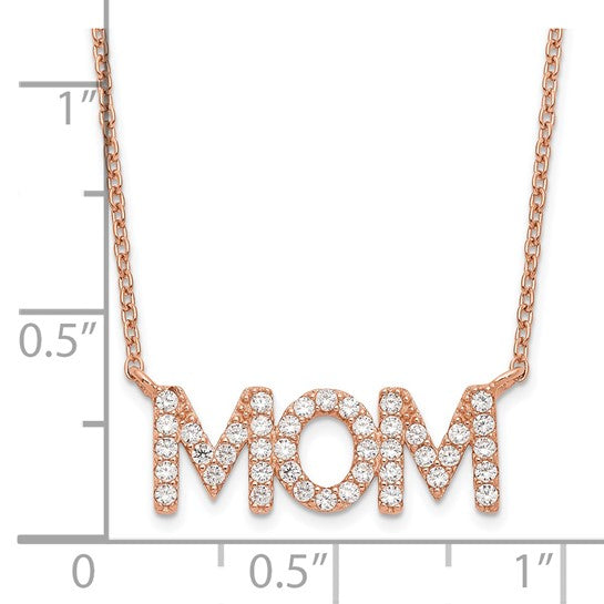 Rose-Tone CZ MOM Necklace in Sterling Silver – 18"