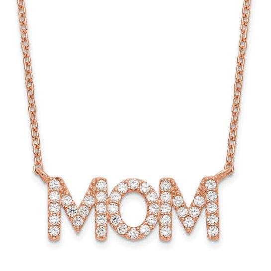 Rose-Tone CZ MOM Necklace in Sterling Silver – 18"