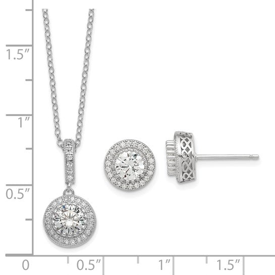 Sterling Silver CZ Necklace & Post Earrings Set – 18"