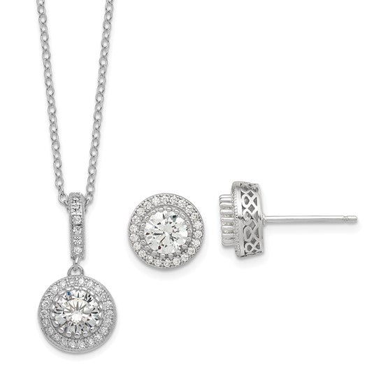 Sterling Silver CZ Necklace & Post Earrings Set – 18"