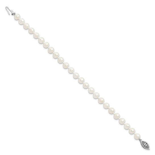 White Freshwater Pearl Rhodium-Plated Sterling Silver Bracelet