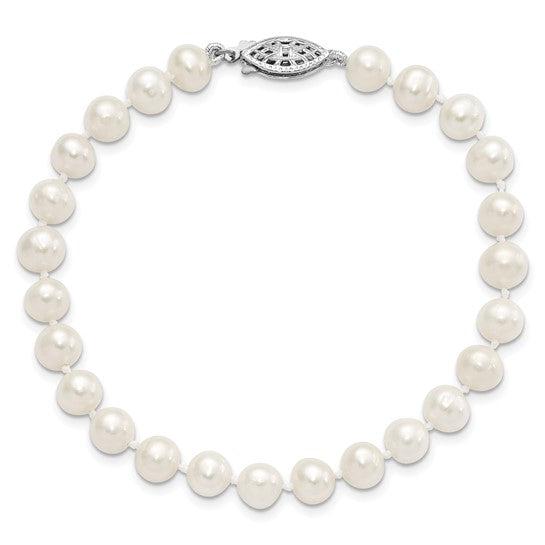 White Freshwater Pearl Rhodium-Plated Sterling Silver Bracelet