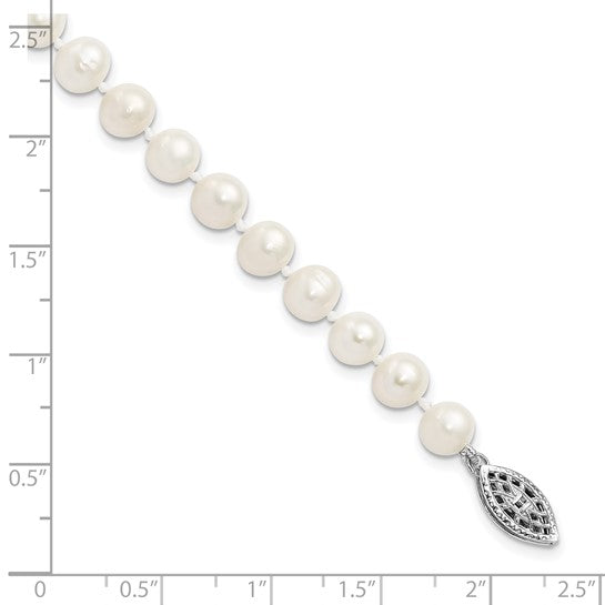 White Freshwater Pearl Rhodium-Plated Sterling Silver Bracelet