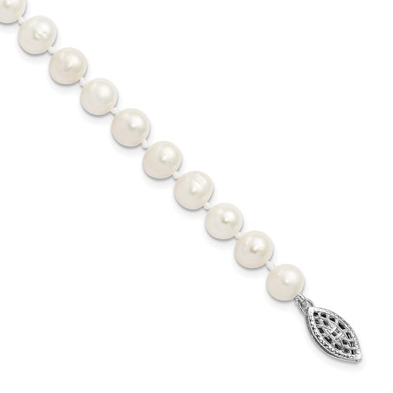 White Freshwater Pearl Rhodium-Plated Sterling Silver Bracelet