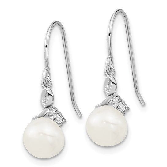 Sterling Silver Rhodium-Plated Freshwater Pearl & CZ Necklace and Earrings Set (7–8mm)