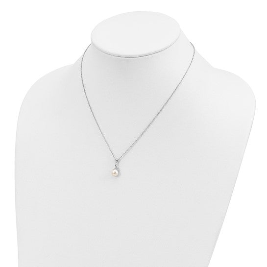 Sterling Silver Rhodium-Plated Freshwater Pearl & CZ Necklace and Earrings Set (7–8mm)