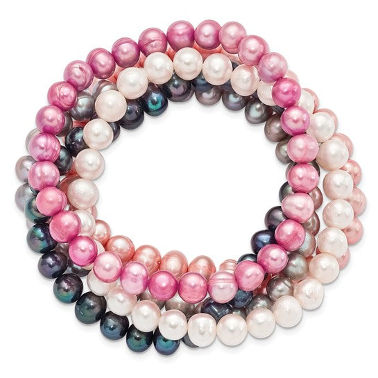 Freshwater Cultured Pearl 5-Piece Stretch Bracelet Set – Multi-Color (6–7mm)