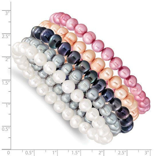 Freshwater Cultured Pearl 5-Piece Stretch Bracelet Set – Multi-Color (6–7mm)