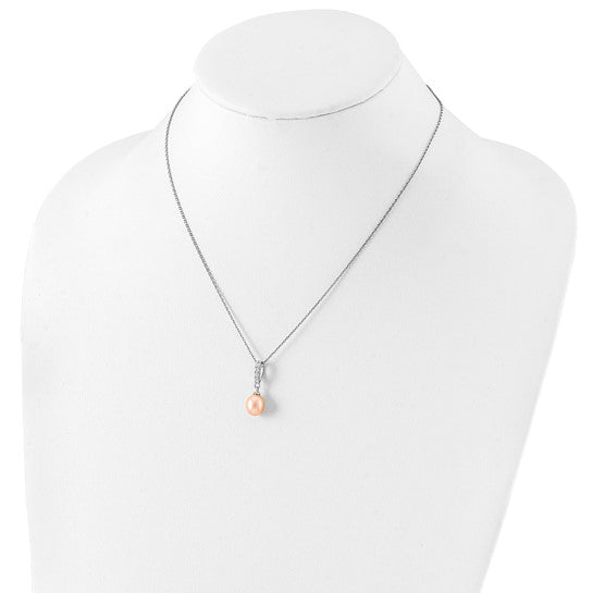 Pink Teardrop Freshwater Pearl & CZ Sterling Silver Necklace