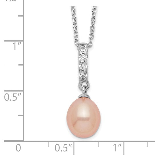 Pink Teardrop Freshwater Pearl & CZ Sterling Silver Necklace