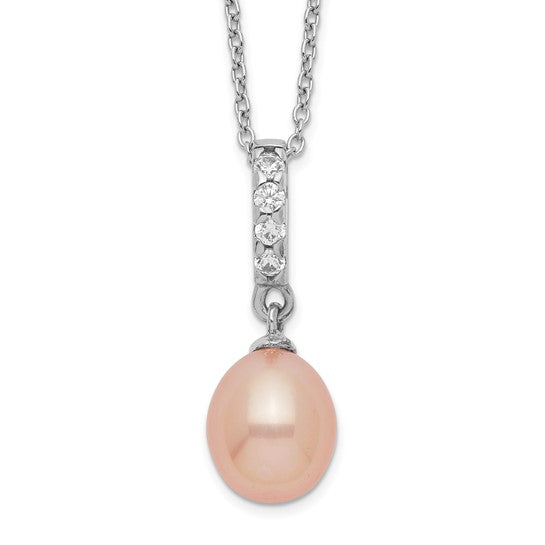 Pink Teardrop Freshwater Pearl & CZ Sterling Silver Necklace