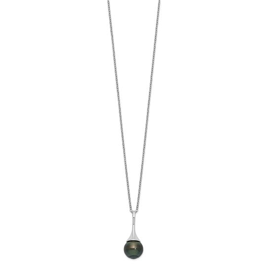 Black Teardrop Tahitian Saltwater Pearl Rhodium-Plated Sterling Silver Necklace