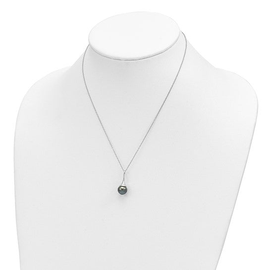 Black Teardrop Tahitian Saltwater Pearl Rhodium-Plated Sterling Silver Necklace
