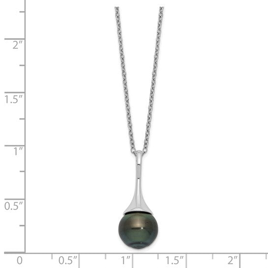 Black Teardrop Tahitian Saltwater Pearl Rhodium-Plated Sterling Silver Necklace