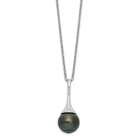 Black Teardrop Tahitian Saltwater Pearl Rhodium-Plated Sterling Silver Necklace