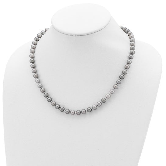 Sterling Silver Grey Freshwater Pearl Jewelry Set – Necklace, Bracelet & Earrings (7–8mm)