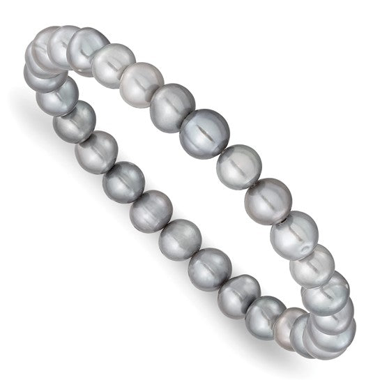 Sterling Silver Grey Freshwater Pearl Jewelry Set – Necklace, Bracelet & Earrings (7–8mm)