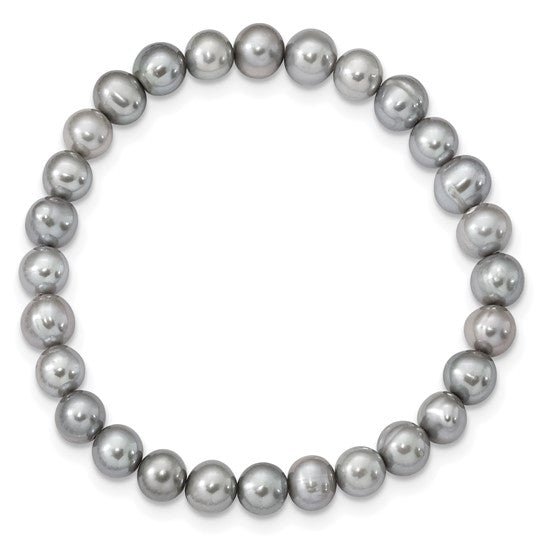 Sterling Silver Grey Freshwater Pearl Jewelry Set – Necklace, Bracelet & Earrings (7–8mm)