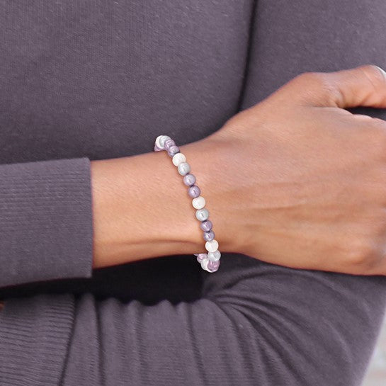 Multi-Color Freshwater Pearl Stretch Bracelet – White, Lavender & Grey Tones