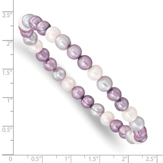 Multi-Color Freshwater Pearl Stretch Bracelet – White, Lavender & Grey Tones