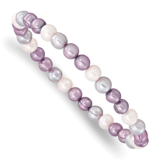 Multi-Color Freshwater Pearl Stretch Bracelet – White, Lavender & Grey Tones