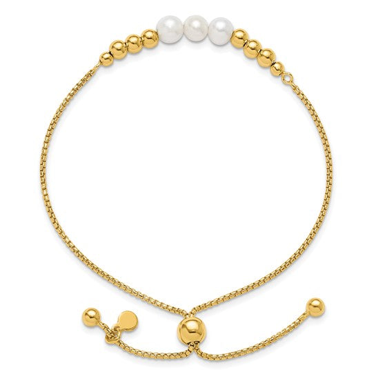 Sterling Silver Gold-Plated Polished Freshwater Cultured Pearl Adjustable Bracelet
