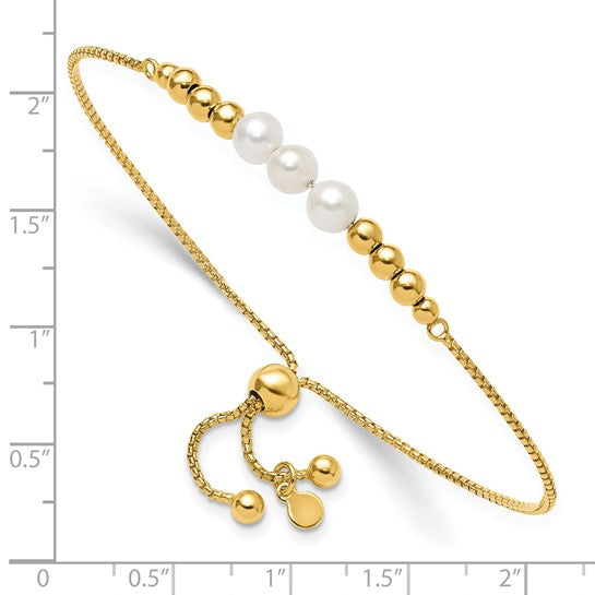 Sterling Silver Gold-Plated Polished Freshwater Cultured Pearl Adjustable Bracelet