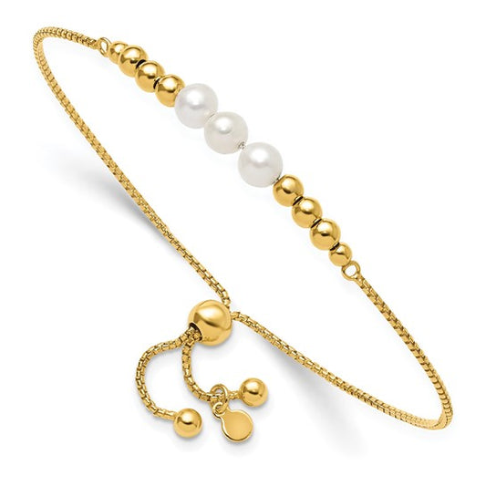Sterling Silver Gold-Plated Polished Freshwater Cultured Pearl Adjustable Bracelet