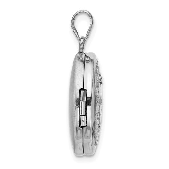 Rhodium-Plated Sterling Silver Diamond Mom Moon & Stars 20mm Round Locket