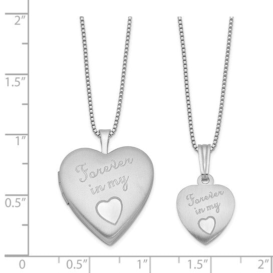 Sterling Silver “Forever In My Heart” Mother/Daughter Locket Necklace Set