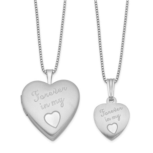 Sterling Silver “Forever In My Heart” Mother/Daughter Locket Necklace Set