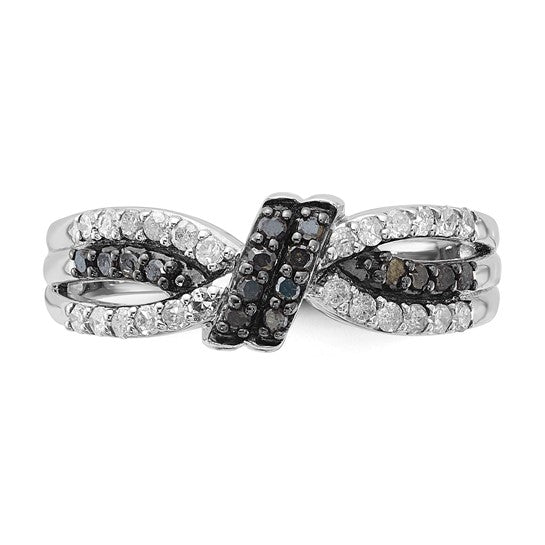 Sterling Silver Black & White Diamond Knot Ring