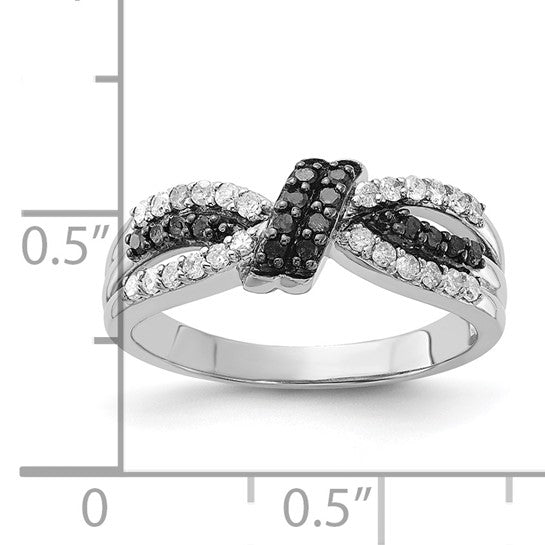 Sterling Silver Black & White Diamond Knot Ring