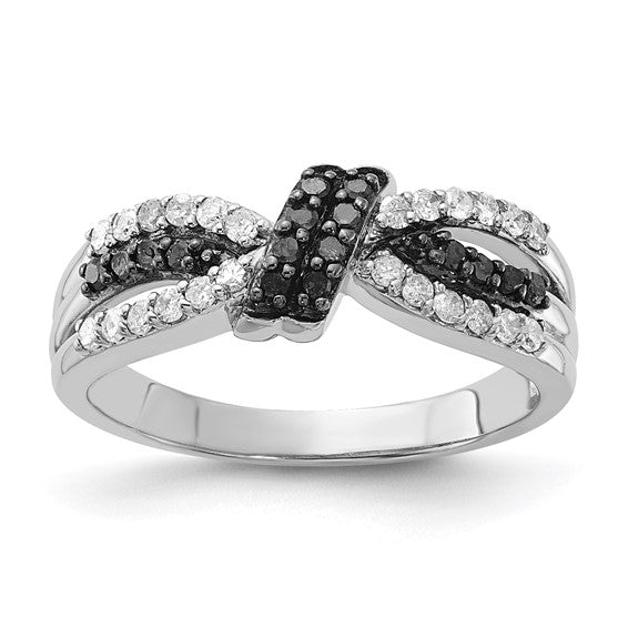 Sterling Silver Black & White Diamond Knot Ring