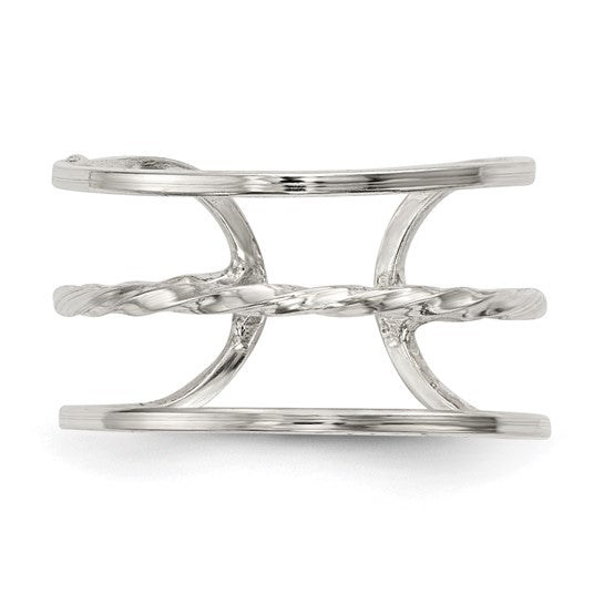 Polished Twisted Bar Center Adjustable Cuff Ring