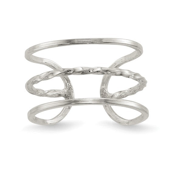 Polished Twisted Bar Center Adjustable Cuff Ring