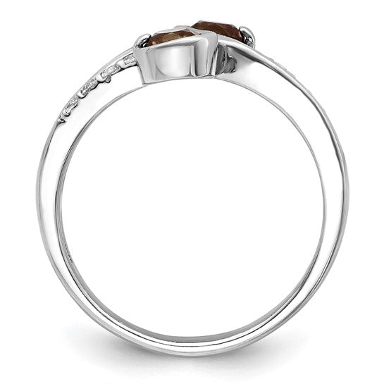 Smoky Quartz & White Topaz Twist Swirling Ring