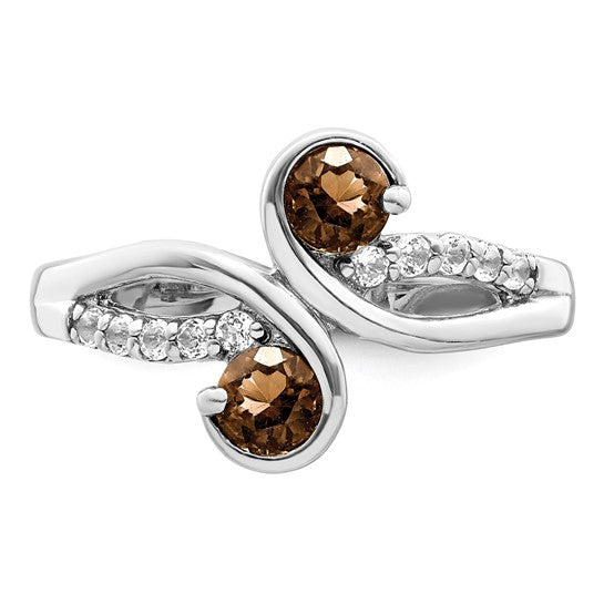 Smoky Quartz & White Topaz Twist Swirling Ring