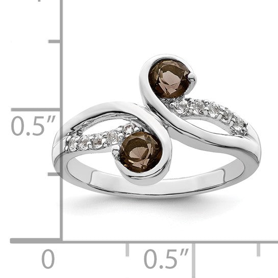 Smoky Quartz & White Topaz Twist Swirling Ring