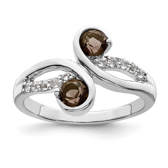 Smoky Quartz & White Topaz Twist Swirling Ring