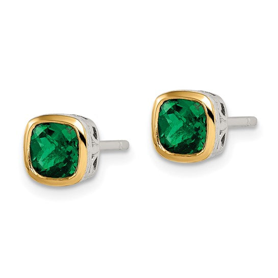 14KY & Sterling Silver Lab Created Emerald Earrings