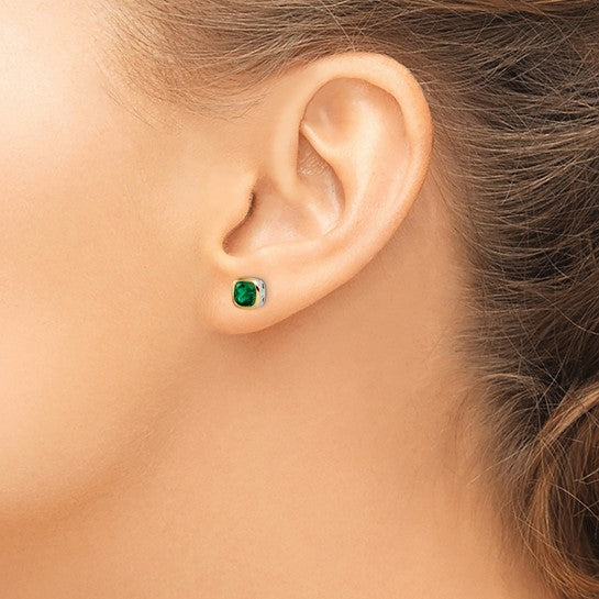 14KY & Sterling Silver Lab Created Emerald Earrings