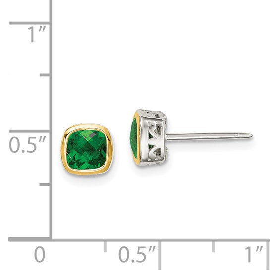 14KY & Sterling Silver Lab Created Emerald Earrings
