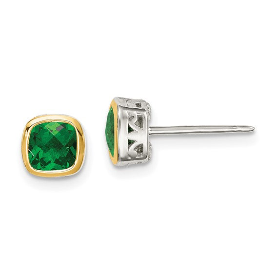 14KY & Sterling Silver Lab Created Emerald Earrings